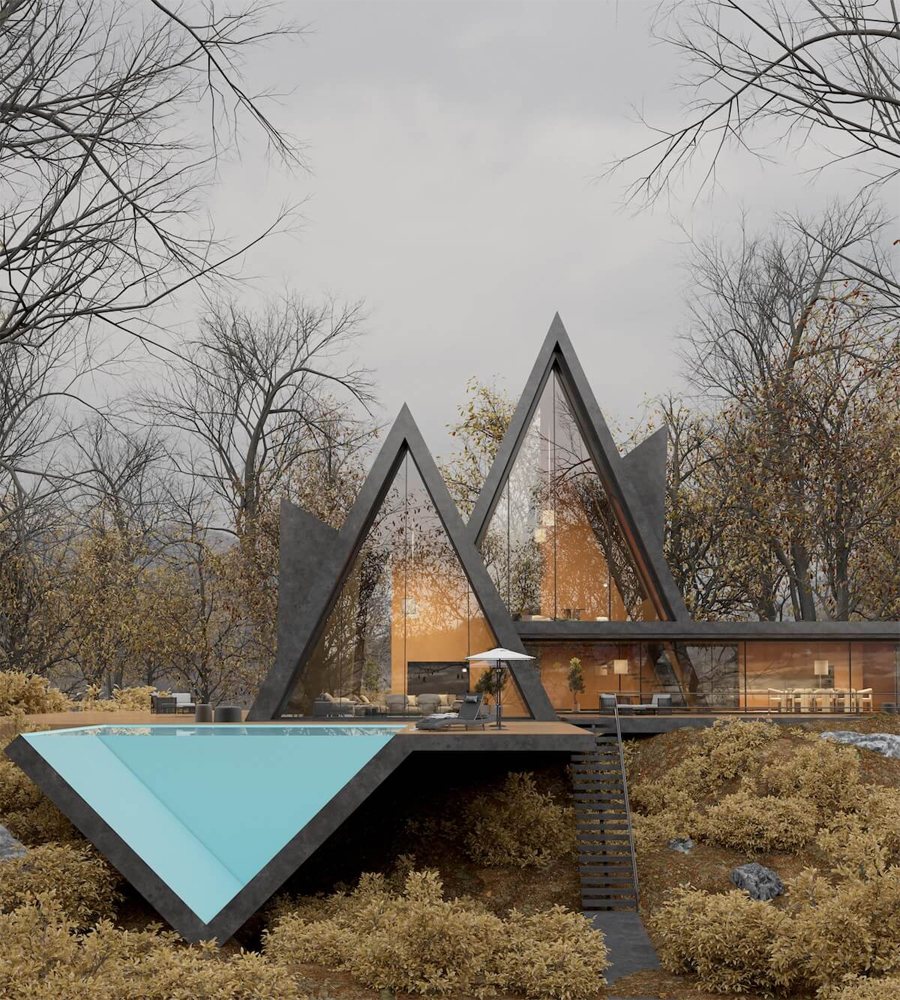 Minimalist Villa Calm with a Triangular Pool in Tehran